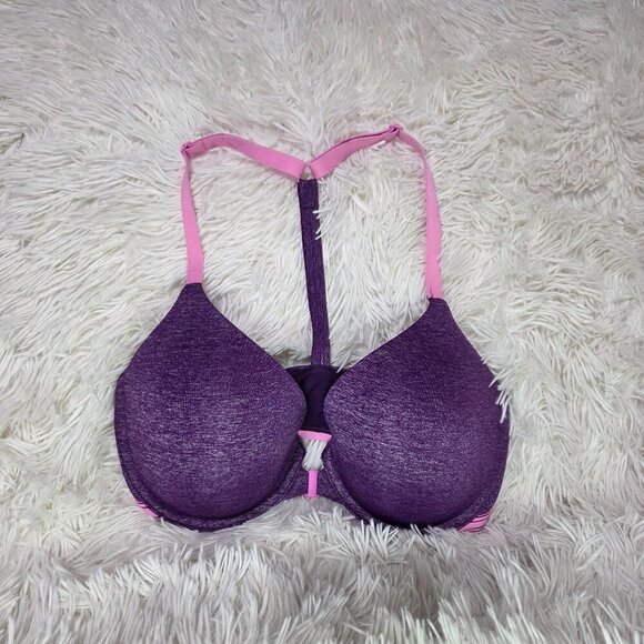 Victoria's Secret Other - Victoria's Secret Bra Semi Demi Racerback Front Closure Underwire Purple Sz 34D